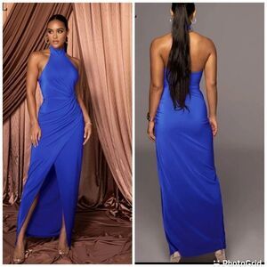 Elegant Blue Halter Neck Dress
